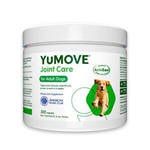 yumove adult dog tablets | hip and joint supplement for dogs with glucosamine, hyaluronic acid, green lipped mussel | dogs aged 6 to 8 | 300 tablets