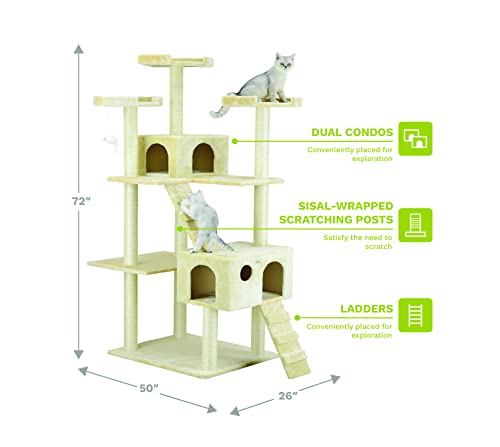 Go Pet Club Cat Tree, 50W x 26L x 72H, Beige