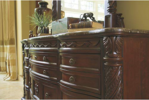 Signature Design by Ashley North Shore Ornate 9 Drawer Dresser with Marble Inlay Top, Dark Brown