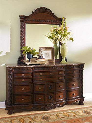 Signature Design by Ashley North Shore Ornate 9 Drawer Dresser with Marble Inlay Top, Dark Brown