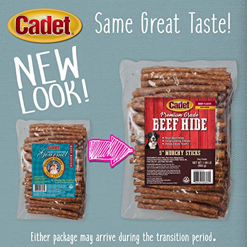 Cadet Premium Grade Munchy Beef Hide Sticks Beef Flavor 5 Inch, 100 Pack