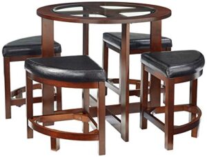 roundhill furniture cylina solid wood glass top round dining table with 4 chairs