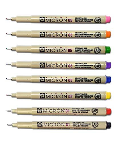 G.T. Luscombe Company, Inc. Pigma Micron 01 Fine & 05 Medium Point Inductive Bible Study Pen Kit | No Bleed Pigmented Ink | Black, Red, Orange, Blue, Green, Pink, Violet, Yellow (Set of 8) | New Packaging |