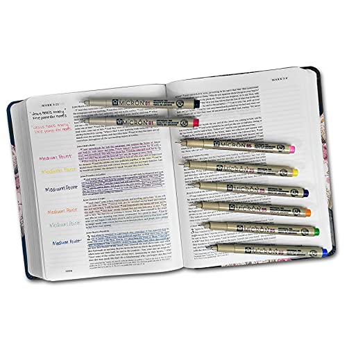 G.T. Luscombe Company, Inc. Pigma Micron 01 Fine & 05 Medium Point Inductive Bible Study Pen Kit | No Bleed Pigmented Ink | Black, Red, Orange, Blue, Green, Pink, Violet, Yellow (Set of 8) | New Packaging |