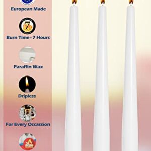 Classic White Taper Candles – 8 Inch – 30 Bulk Pack – for Shabbat, Dinner Tables, Restaurants, Ceremonies and Emergency - 7 Hour Burn Time