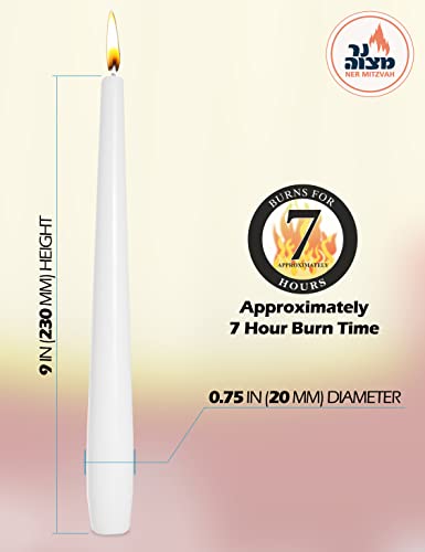 Classic White Taper Candles – 8 Inch – 30 Bulk Pack – for Shabbat, Dinner Tables, Restaurants, Ceremonies and Emergency - 7 Hour Burn Time