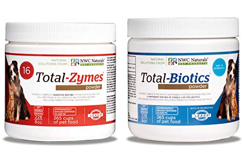 Twin Pack - Probiotics and Digestive Enzymes for dogs and cats one Total-Zymes and one Total-Biotics 8-Ounce