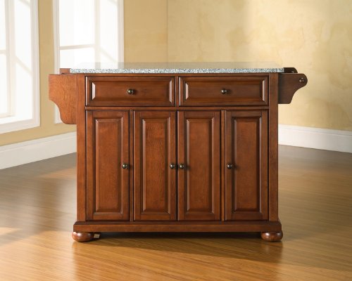 Crosley Furniture Alexandria Kitchen Island with Solid Grey Granite Top, Classic Cherry