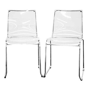 Baxton Studio Lino Transparent Clear Acrylic Dining Chair, Set of 2, Clear