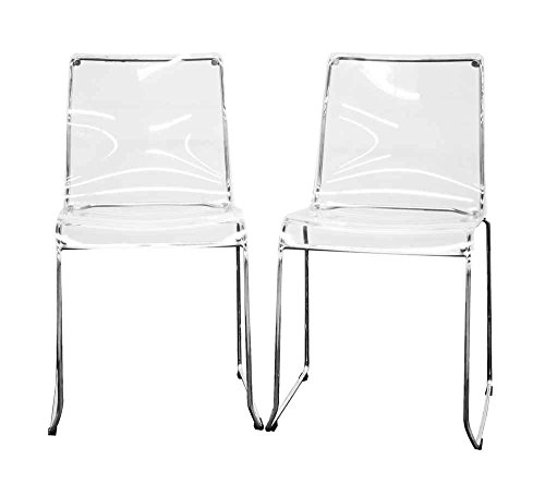 Baxton Studio Lino Transparent Clear Acrylic Dining Chair, Set of 2, Clear