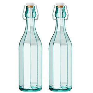 Amici Home Faceted Hermetic Glass Bottles | Eco-Friendly Swing Top Glass Bottles | Flip Top Glass Bottle with Airtight Cap | Glass Bottles with Caps - Dishwasher Free (Set of 2, 17 Oz)