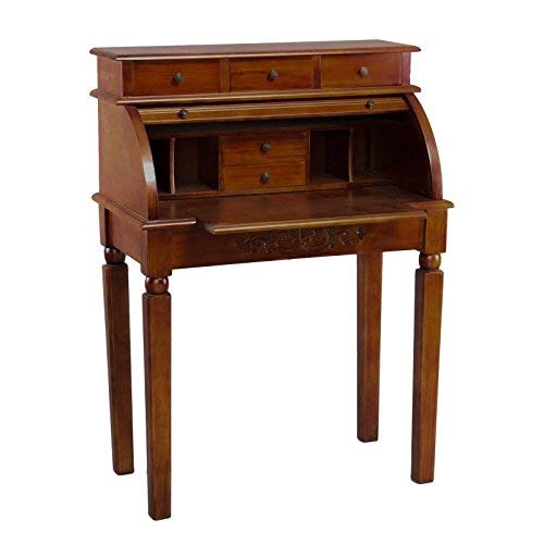 International Caravan Furniture Piece Carved Wood Roll Top Desk