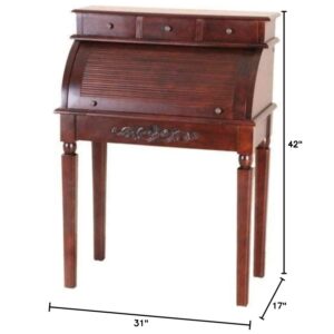 International Caravan Furniture Piece Carved Wood Roll Top Desk