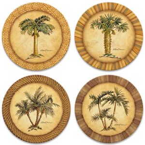 coasterstone absorbent stone drink coasters, palm tree, assortment, beige, brown, green