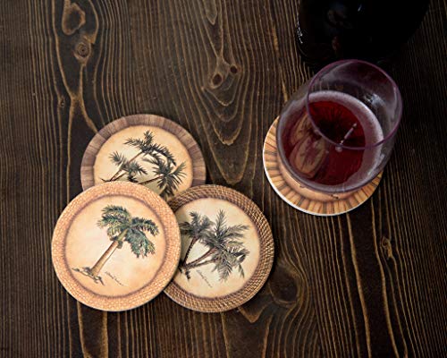 CoasterStone Absorbent Stone Drink Coasters, Palm Tree, Assortment, Beige, Brown, Green