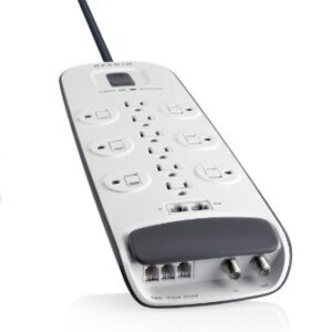 Belkin Power Strip Surge Protector - 12 AC Multiple Outlets, Ethernet & Cable Protection - 8 ft Long Extension Cord for Home, Office, Travel, Computer Desktop & Charging Brick - 4000 Joules, White