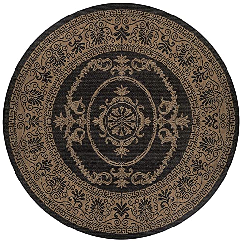 Couristan Recife Antique Medallion Indoor/Outdoor Area Rug, 8'6", Black-Cocoa