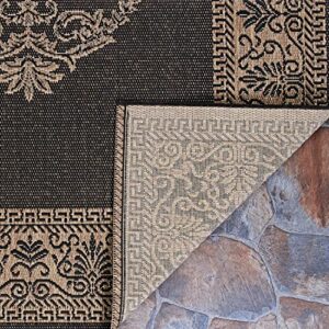 Couristan Recife Antique Medallion Indoor/Outdoor Area Rug, 8'6", Black-Cocoa