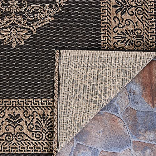 Couristan Recife Antique Medallion Indoor/Outdoor Area Rug, 8'6", Black-Cocoa