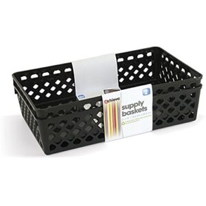 OIC® 30% Recycled Plastic Supply Baskets, Large, Black, Pack Of 2