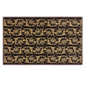 house, home and more skid-resistant carpet indoor area rug floor mat – laurel lane – espresso brown & golden cream – 3 feet x 5 feet