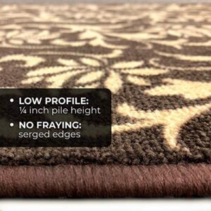 House, Home and More Skid-Resistant Carpet Indoor Area Rug Floor Mat – Laurel Lane – Espresso Brown & Golden Cream – 3 Feet X 5 Feet