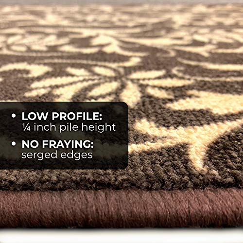 House, Home and More Skid-Resistant Carpet Indoor Area Rug Floor Mat – Laurel Lane – Espresso Brown & Golden Cream – 3 Feet X 5 Feet