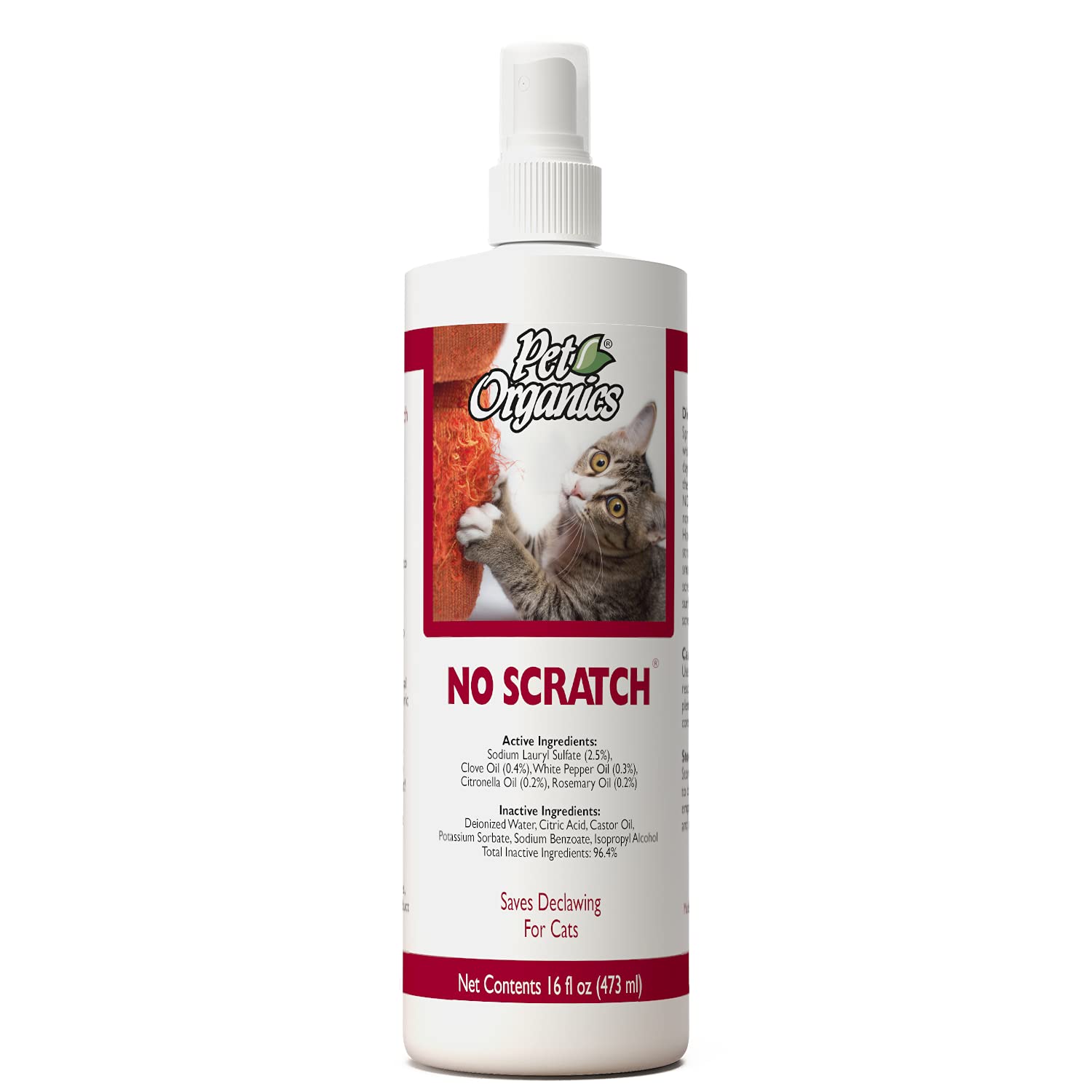 NaturVet Pet Organics No Scratch Spray for Cats – Pet Training Spray to Discourage Clawing, Cat Scratching – Safe for Carpet, Furniture, Drapes, Fabric – cGMP Compliant – 16 Oz.