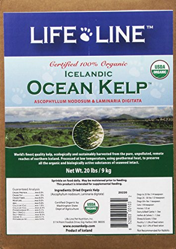 Life Line Pet Nutrition Organic Ocean Kelp Supplement for Skin & Coat, Digestion in Dogs & Cats, 20lb (20220)