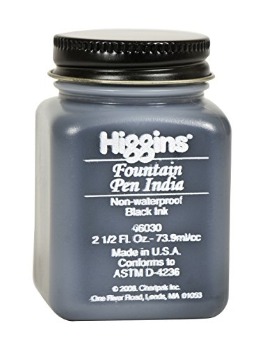 Higgins Black India Fountain Pen Ink, 2.5 Oz Bottle (46030)