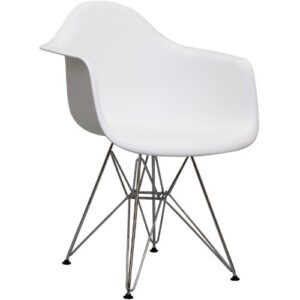 modway paris mid-century modern molded plastic dining armchair with steel metal base in white