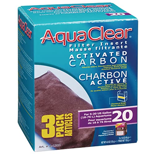 AquaClear 20 Activated Carbon Inserts, Aquarium Filter Replacement Media, 3-Pack, A1380