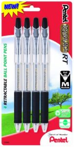 pentel r.s.v.p. rt new retractable ballpoint pen, medium line, black ink, 4 pack (bk93bp4a)