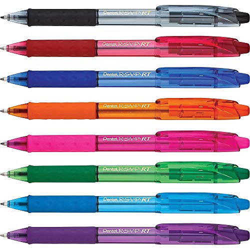 Pentel R.S.V.P. RT Colors New Retractable Ballpoint Pen, Medium Line, Assorted Ink Colors, Pack of 8 (BK93CRBP8M)