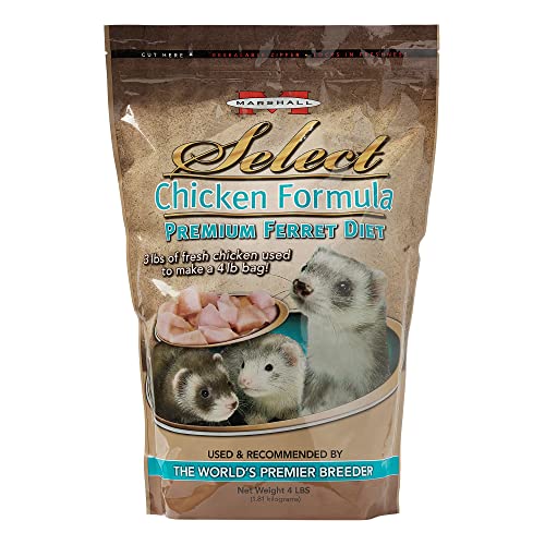 Marshall Pet Products Natural Complete Nutrition Premium Ferret Diet Food Select Chicken Formula with 3lbs of Fresh Chicken, Highly Digestible, 4 lbs