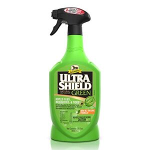 absorbine ultrashield green all-natural fly spray for horses & dogs, essential botanical oil eco-safe formula repels & controls ticks, flies, mosquitoes, gnats, 32oz quart spray bottle