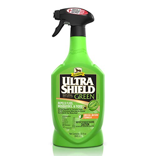 Absorbine UltraShield Green All-Natural Fly Spray for Horses & Dogs, Essential Botanical Oil Eco-Safe Formula Repels & Controls Ticks, Flies, Mosquitoes, Gnats, 32oz Quart Spray Bottle