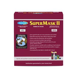 SuperMask II Fly Mask Without Ears for Average Size Horses, Full Face Coverage and Eye Protection from Insect Pests, Structured Classic Styling Mesh with Plush Trim, Horse Size