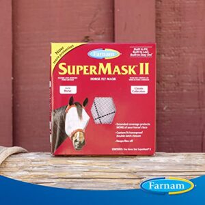 SuperMask II Fly Mask Without Ears for Average Size Horses, Full Face Coverage and Eye Protection from Insect Pests, Structured Classic Styling Mesh with Plush Trim, Horse Size