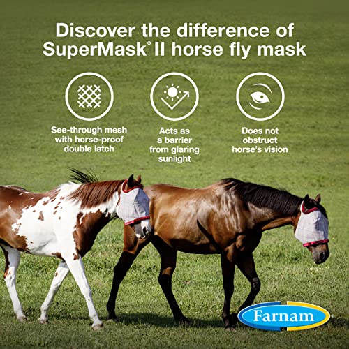 SuperMask II Fly Mask Without Ears for Average Size Horses, Full Face Coverage and Eye Protection from Insect Pests, Structured Classic Styling Mesh with Plush Trim, Horse Size