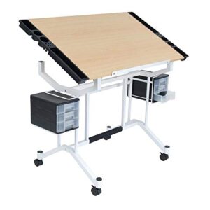 studio designs pro craft station with casters, tilting top, and storage in white/maple