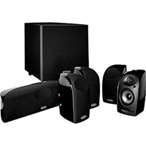 polk audio blackstone tl1600 compact home theater system, total 6 items - 4 tl1 satellite speakers, 1 center channel & an 8" powered subwoofer, bass port, detachable grilles included