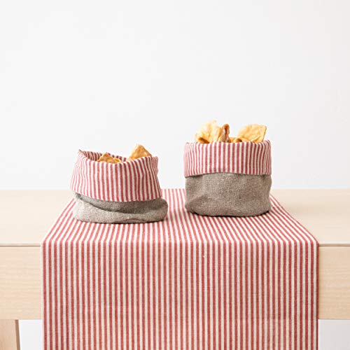 LinenMe Red Striped Linen Cotton Jazz Basket, Produced in Europe, 15 x 20cm