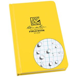 rite in the rain weatherproof hard cover notebook, 4 3/4" x 7 1/2", yellow cover, field pattern (no. 350f), 7.5 x 4.75 x 0.625
