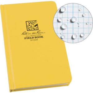 Rite in the Rain Weatherproof Hard Cover Notebook, 4 3/4" x 7 1/2", Yellow Cover, Field Pattern (No. 350F), 7.5 x 4.75 x 0.625