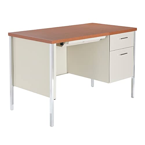 Alera Single Pedestal Steel Desk, Metal Desk, 45-1/4 by 24 by 29-1/2-Inch, Cherry/Putty