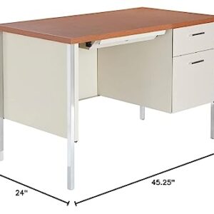 Alera Single Pedestal Steel Desk, Metal Desk, 45-1/4 by 24 by 29-1/2-Inch, Cherry/Putty