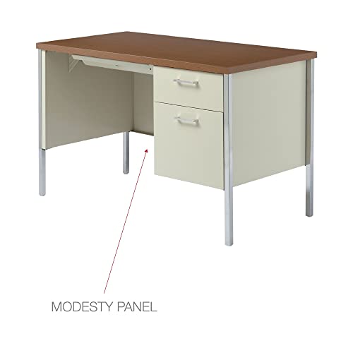 Alera Single Pedestal Steel Desk, Metal Desk, 45-1/4 by 24 by 29-1/2-Inch, Cherry/Putty