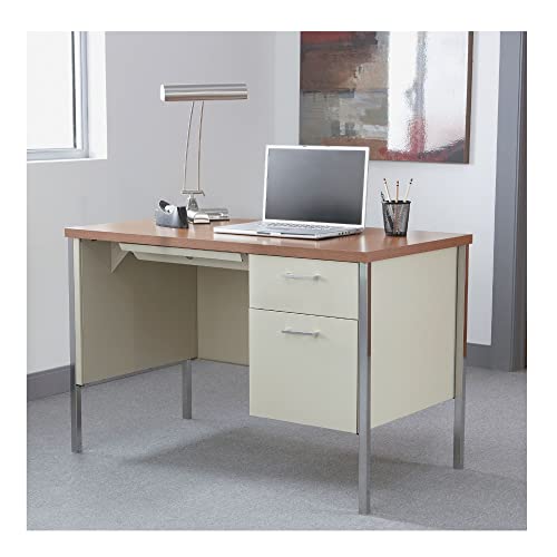 Alera Single Pedestal Steel Desk, Metal Desk, 45-1/4 by 24 by 29-1/2-Inch, Cherry/Putty