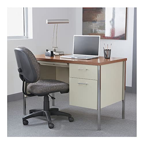 Alera Single Pedestal Steel Desk, Metal Desk, 45-1/4 by 24 by 29-1/2-Inch, Cherry/Putty